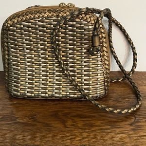 Gem Woven Brazilian Leather Crossbody Bag Vintage Gold & Bronze
